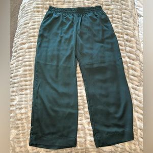New green satin wide leg pants